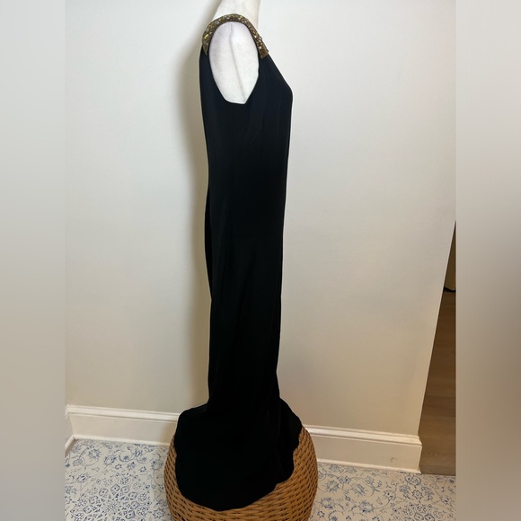 Marchesa Notte Formal one Shoulder Black Beaded Evening Gown Maxi Dress Size 8 - Picture 4 of 13